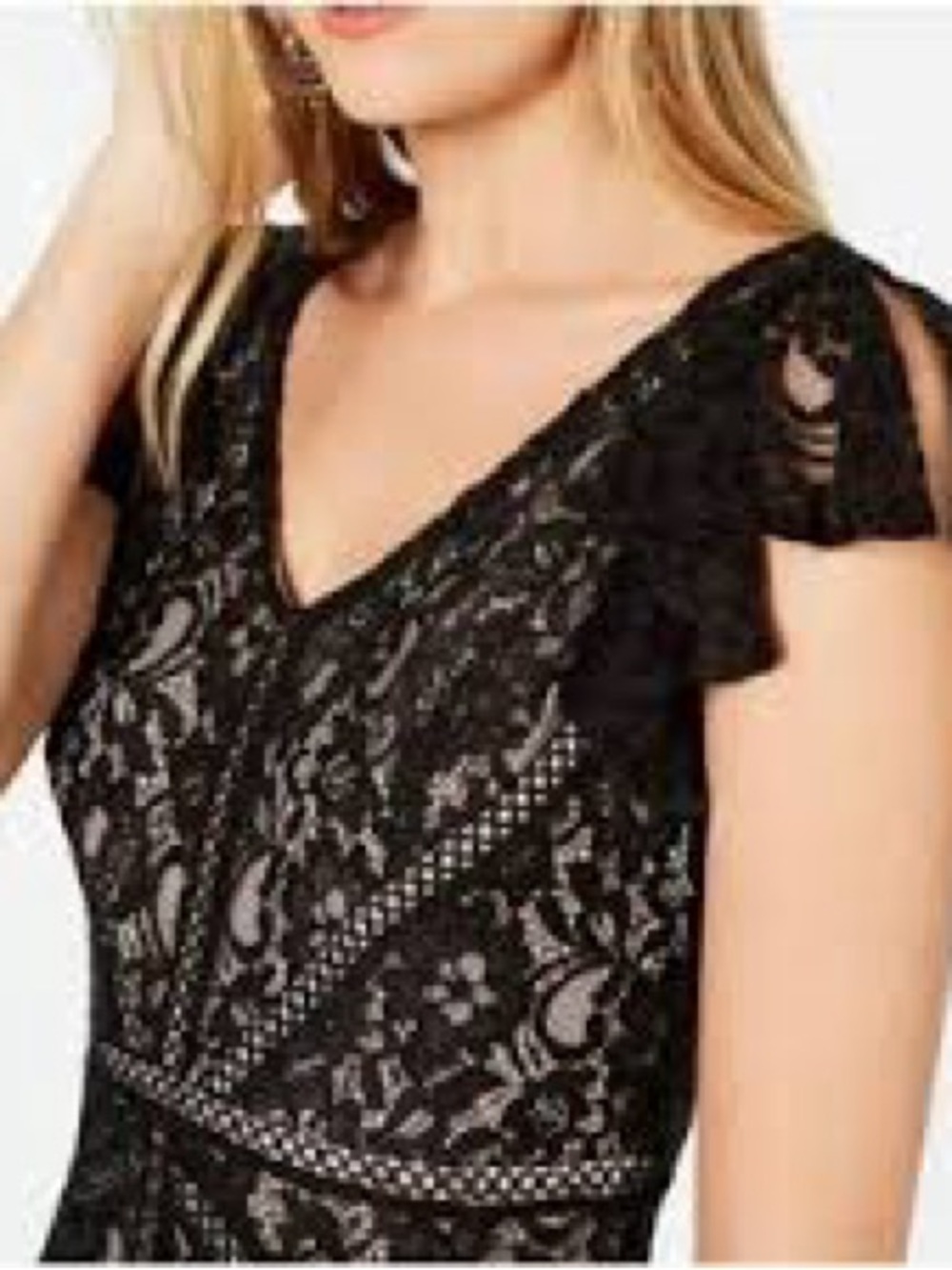 Taylor Black Lace V-Neck Mini Dress with Flutter Sleeves